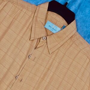 Bill Blass Button‎ Down Shirt Mens XL Antique Gold Silk/Cotton Textured